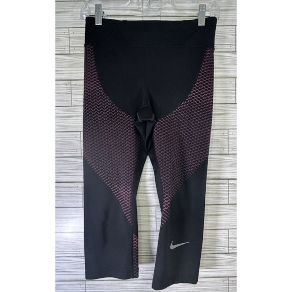 Nike Dri Fit Running Capri Leggings/yoga Pants Black Size Medium Womens Blk/Pink - Picture 1 of 9